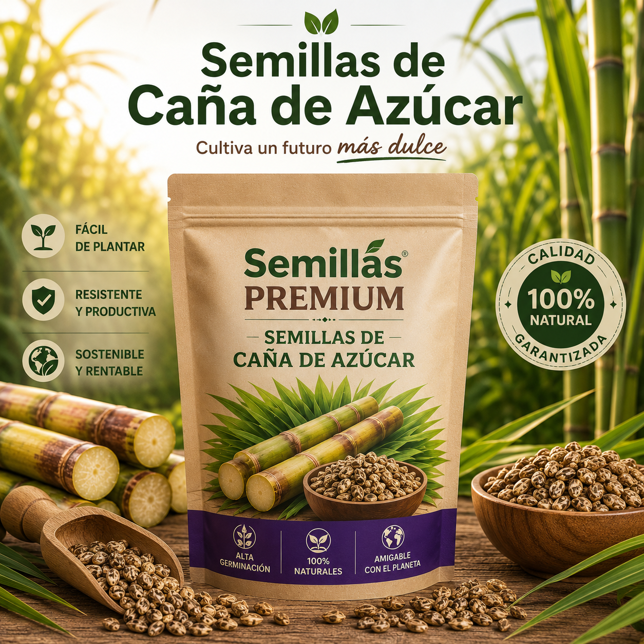 Semillas Premium de Caña de Azúcar 🌱 importadas para Huerto Casero (Bolsa 5 gramos)